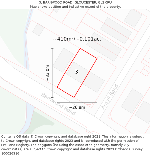 3, BARNWOOD ROAD, GLOUCESTER, GL2 0RU: Plot and title map