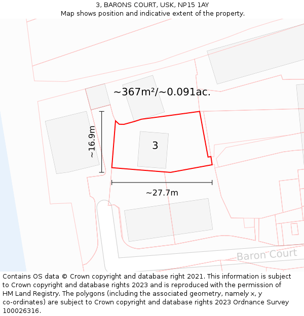 3, BARONS COURT, USK, NP15 1AY: Plot and title map