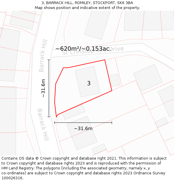 3, BARRACK HILL, ROMILEY, STOCKPORT, SK6 3BA: Plot and title map