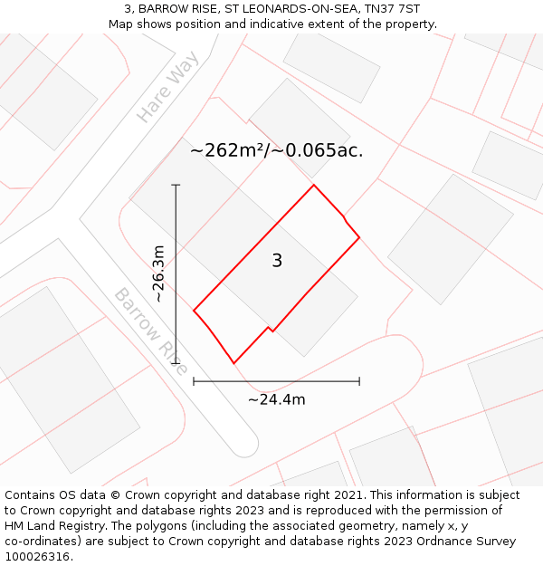 3, BARROW RISE, ST LEONARDS-ON-SEA, TN37 7ST: Plot and title map