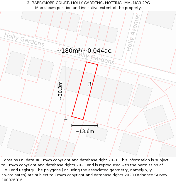 3, BARRYMORE COURT, HOLLY GARDENS, NOTTINGHAM, NG3 2PG: Plot and title map
