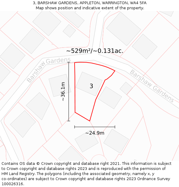 3, BARSHAW GARDENS, APPLETON, WARRINGTON, WA4 5FA: Plot and title map
