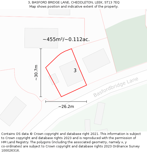 3, BASFORD BRIDGE LANE, CHEDDLETON, LEEK, ST13 7EQ: Plot and title map