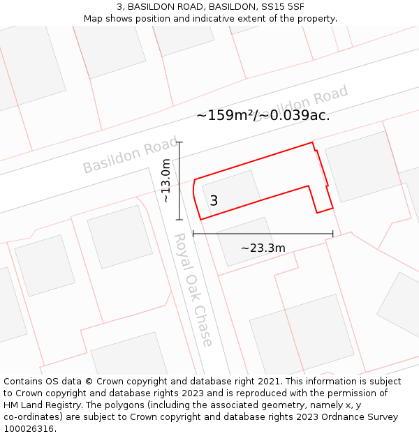 3, BASILDON ROAD, BASILDON, SS15 5SF: Plot and title map