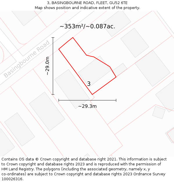 3, BASINGBOURNE ROAD, FLEET, GU52 6TE: Plot and title map