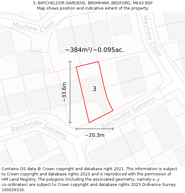 3, BATCHELDOR GARDENS, BROMHAM, BEDFORD, MK43 8SP: Plot and title map
