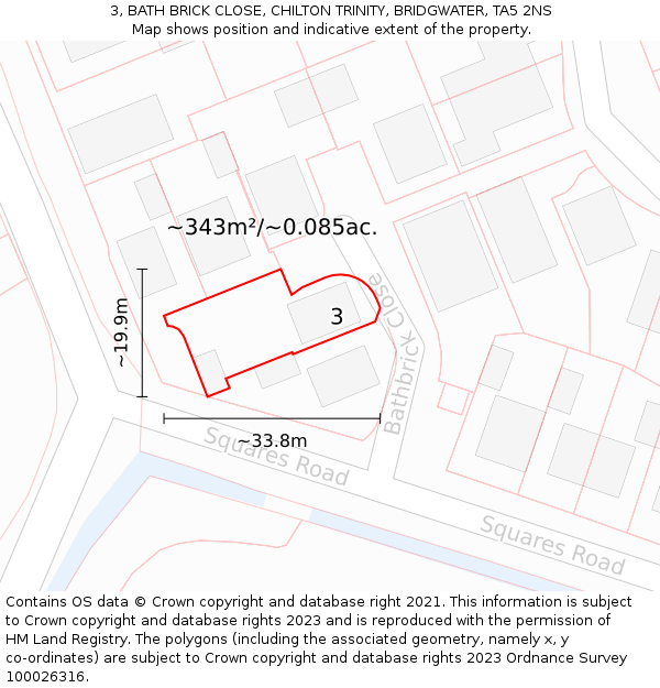 3, BATH BRICK CLOSE, CHILTON TRINITY, BRIDGWATER, TA5 2NS: Plot and title map