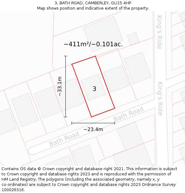 3, BATH ROAD, CAMBERLEY, GU15 4HP: Plot and title map