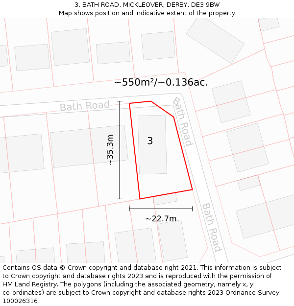 3, BATH ROAD, MICKLEOVER, DERBY, DE3 9BW: Plot and title map