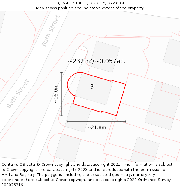 3, BATH STREET, DUDLEY, DY2 8RN: Plot and title map