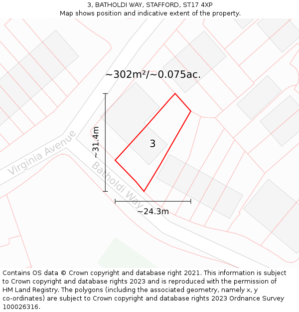 3, BATHOLDI WAY, STAFFORD, ST17 4XP: Plot and title map