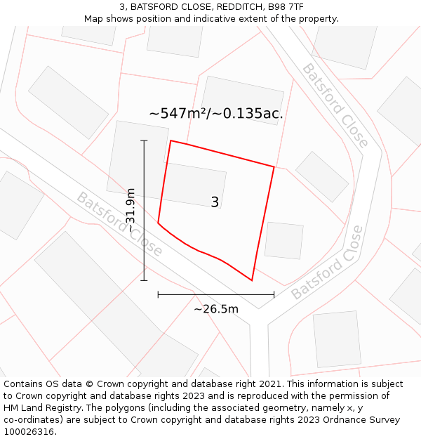 3, BATSFORD CLOSE, REDDITCH, B98 7TF: Plot and title map