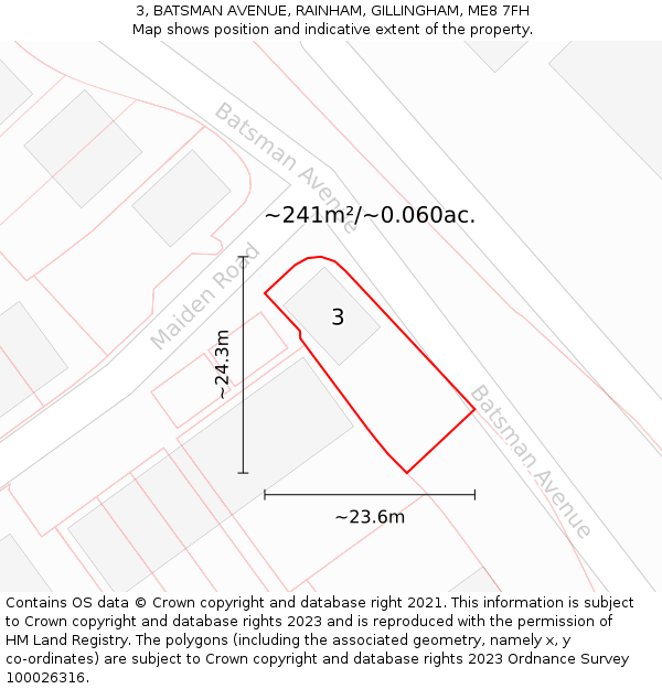 3, BATSMAN AVENUE, RAINHAM, GILLINGHAM, ME8 7FH: Plot and title map