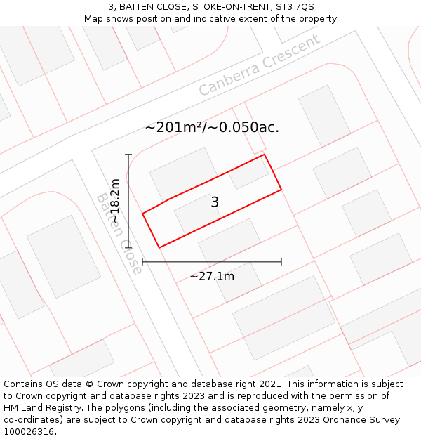 3, BATTEN CLOSE, STOKE-ON-TRENT, ST3 7QS: Plot and title map