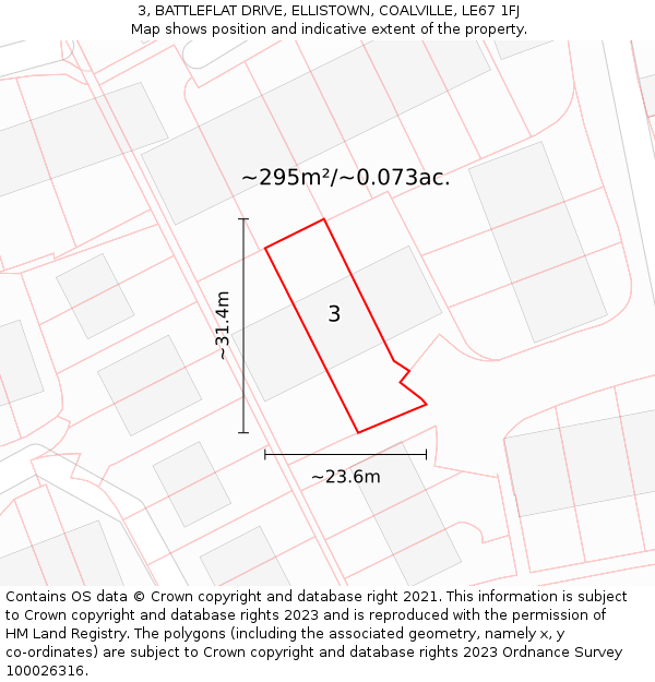 3, BATTLEFLAT DRIVE, ELLISTOWN, COALVILLE, LE67 1FJ: Plot and title map