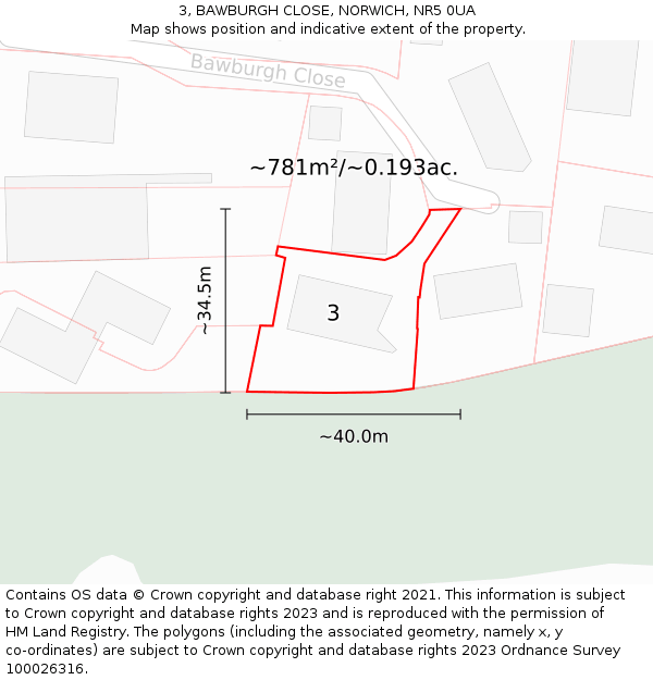 3, BAWBURGH CLOSE, NORWICH, NR5 0UA: Plot and title map