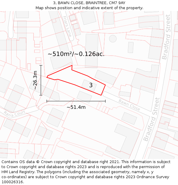 3, BAWN CLOSE, BRAINTREE, CM7 9AY: Plot and title map