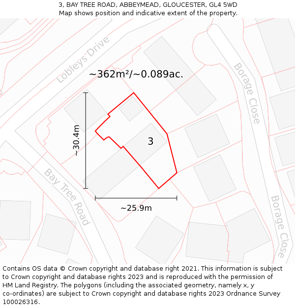 3, BAY TREE ROAD, ABBEYMEAD, GLOUCESTER, GL4 5WD: Plot and title map