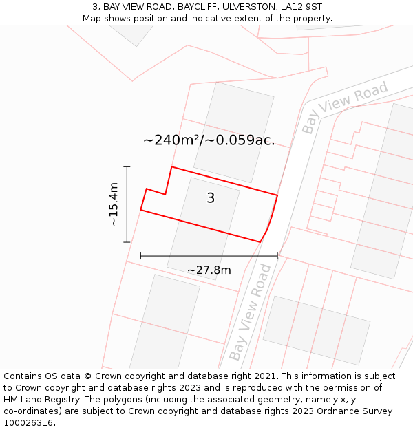 3, BAY VIEW ROAD, BAYCLIFF, ULVERSTON, LA12 9ST: Plot and title map