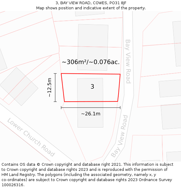 3, BAY VIEW ROAD, COWES, PO31 8JF: Plot and title map