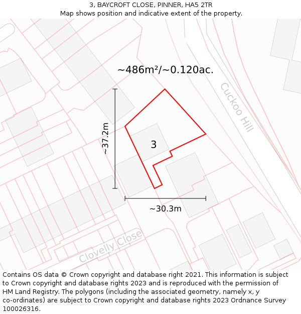 3, BAYCROFT CLOSE, PINNER, HA5 2TR: Plot and title map