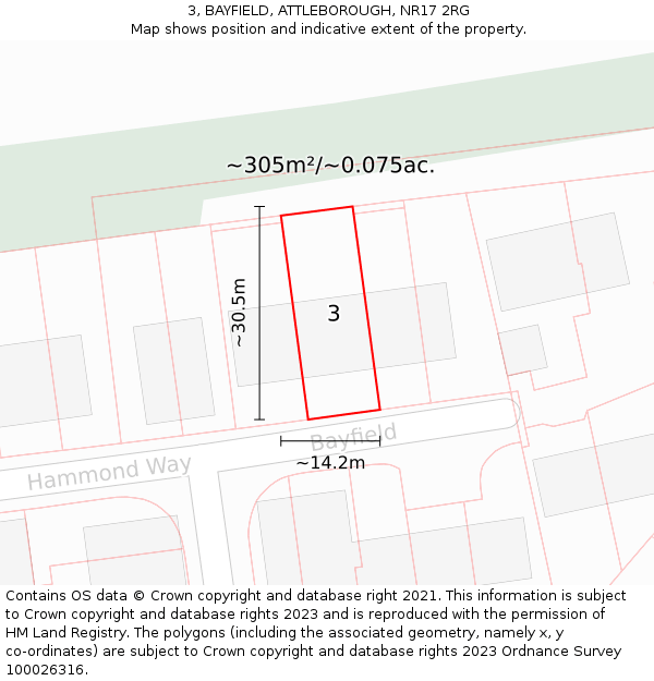 3, BAYFIELD, ATTLEBOROUGH, NR17 2RG: Plot and title map