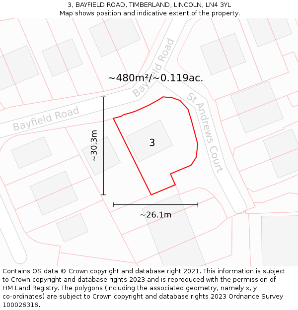 3, BAYFIELD ROAD, TIMBERLAND, LINCOLN, LN4 3YL: Plot and title map