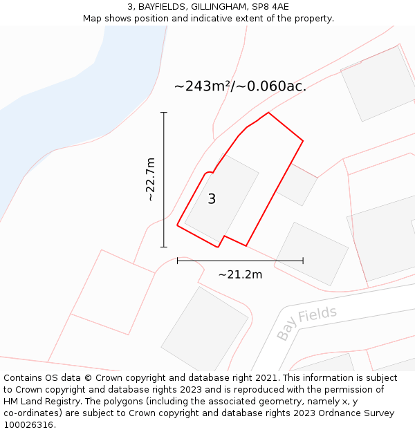 3, BAYFIELDS, GILLINGHAM, SP8 4AE: Plot and title map