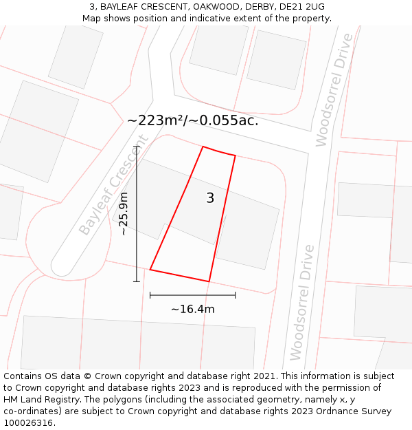 3, BAYLEAF CRESCENT, OAKWOOD, DERBY, DE21 2UG: Plot and title map