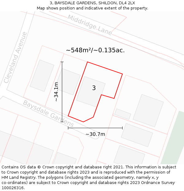 3, BAYSDALE GARDENS, SHILDON, DL4 2LX: Plot and title map