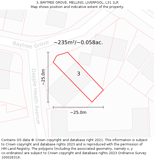 3, BAYTREE GROVE, MELLING, LIVERPOOL, L31 1LR: Plot and title map