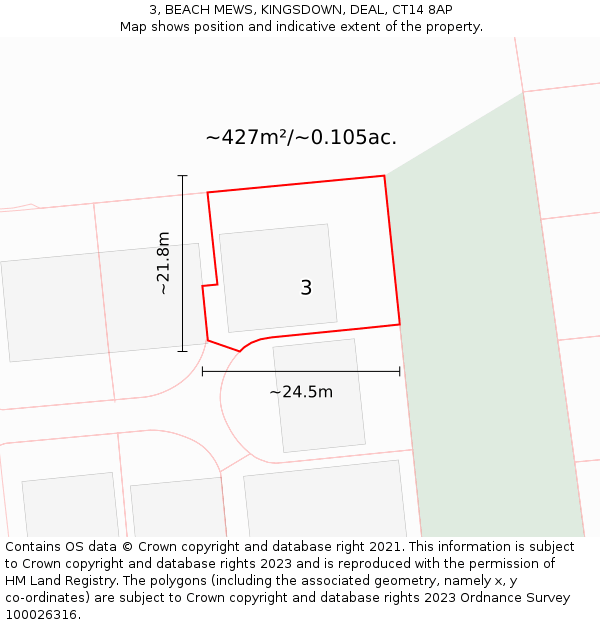 3, BEACH MEWS, KINGSDOWN, DEAL, CT14 8AP: Plot and title map