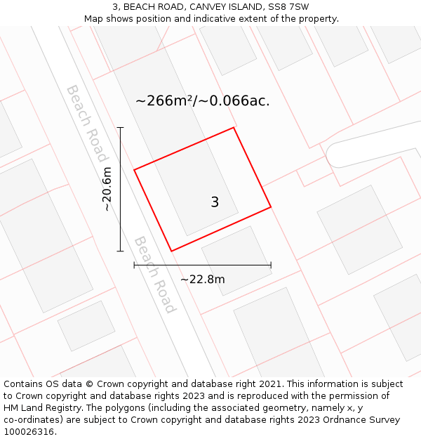 3, BEACH ROAD, CANVEY ISLAND, SS8 7SW: Plot and title map