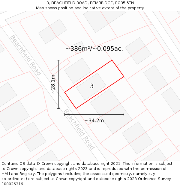 3, BEACHFIELD ROAD, BEMBRIDGE, PO35 5TN: Plot and title map