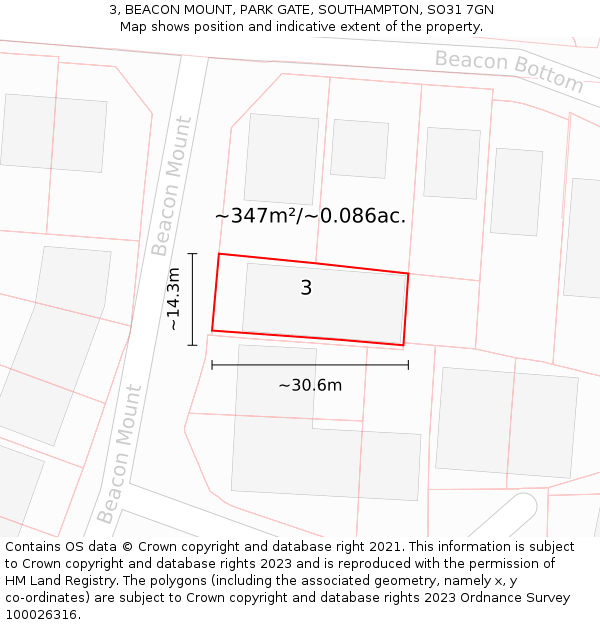 3, BEACON MOUNT, PARK GATE, SOUTHAMPTON, SO31 7GN: Plot and title map