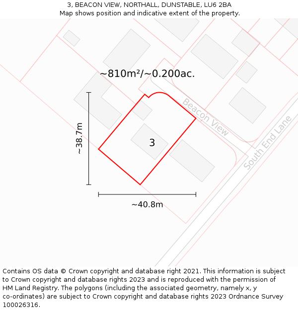3, BEACON VIEW, NORTHALL, DUNSTABLE, LU6 2BA: Plot and title map