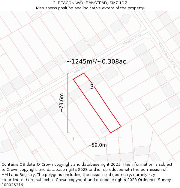 3, BEACON WAY, BANSTEAD, SM7 1DZ: Plot and title map