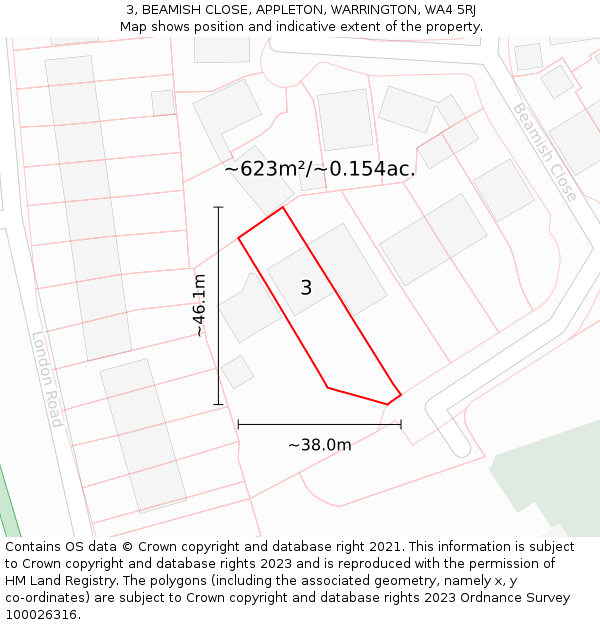 3, BEAMISH CLOSE, APPLETON, WARRINGTON, WA4 5RJ: Plot and title map