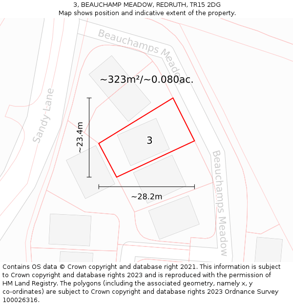 3, BEAUCHAMP MEADOW, REDRUTH, TR15 2DG: Plot and title map