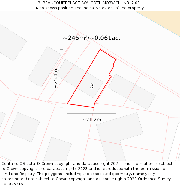 3, BEAUCOURT PLACE, WALCOTT, NORWICH, NR12 0PH: Plot and title map