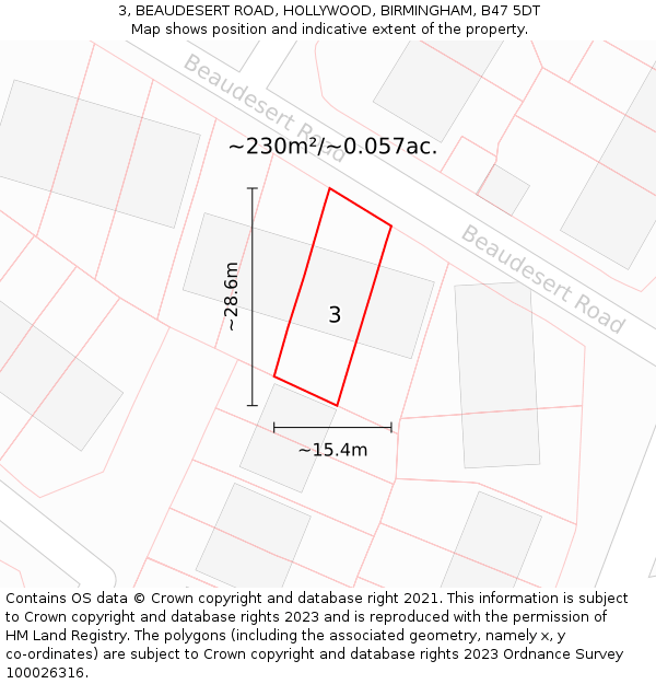 3, BEAUDESERT ROAD, HOLLYWOOD, BIRMINGHAM, B47 5DT: Plot and title map