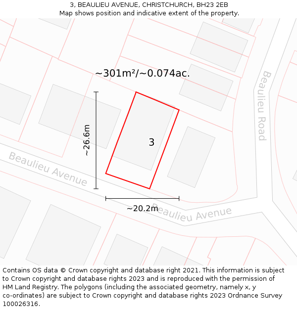 3, BEAULIEU AVENUE, CHRISTCHURCH, BH23 2EB: Plot and title map