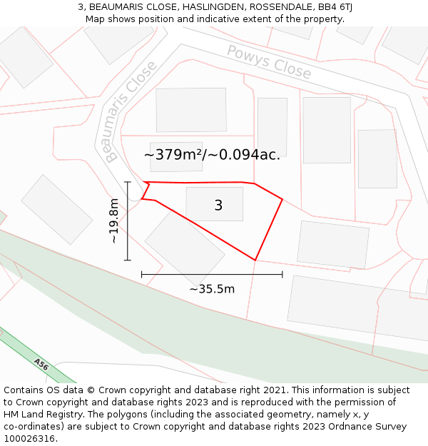 3, BEAUMARIS CLOSE, HASLINGDEN, ROSSENDALE, BB4 6TJ: Plot and title map