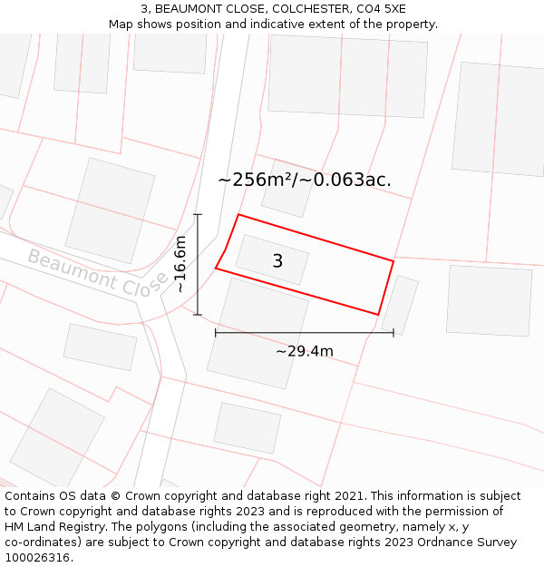 3, BEAUMONT CLOSE, COLCHESTER, CO4 5XE: Plot and title map
