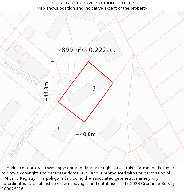 3, BEAUMONT GROVE, SOLIHULL, B91 1RP: Plot and title map