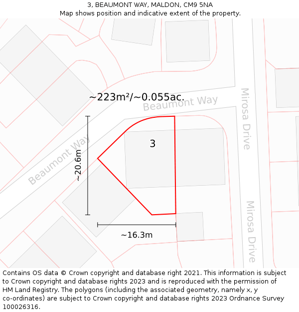 3, BEAUMONT WAY, MALDON, CM9 5NA: Plot and title map