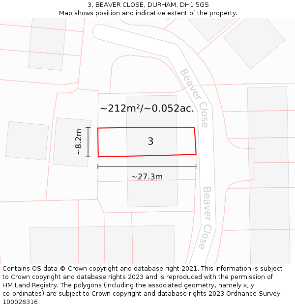 3, BEAVER CLOSE, DURHAM, DH1 5GS: Plot and title map