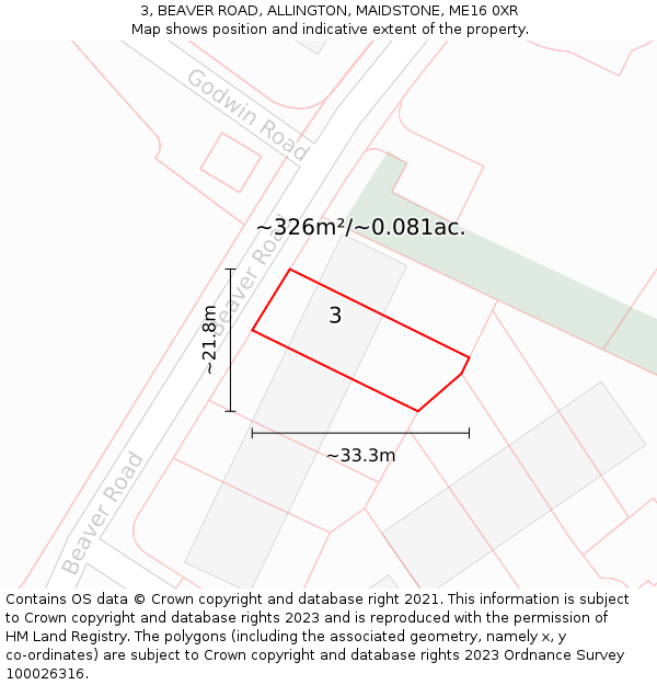3, BEAVER ROAD, ALLINGTON, MAIDSTONE, ME16 0XR: Plot and title map