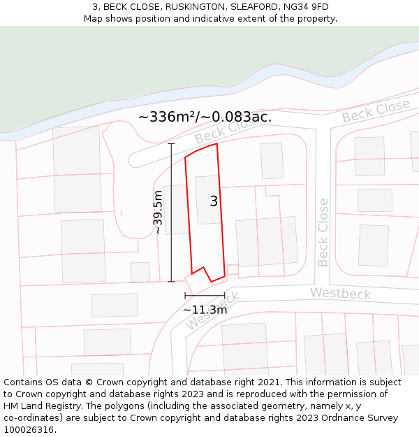 3, BECK CLOSE, RUSKINGTON, SLEAFORD, NG34 9FD: Plot and title map