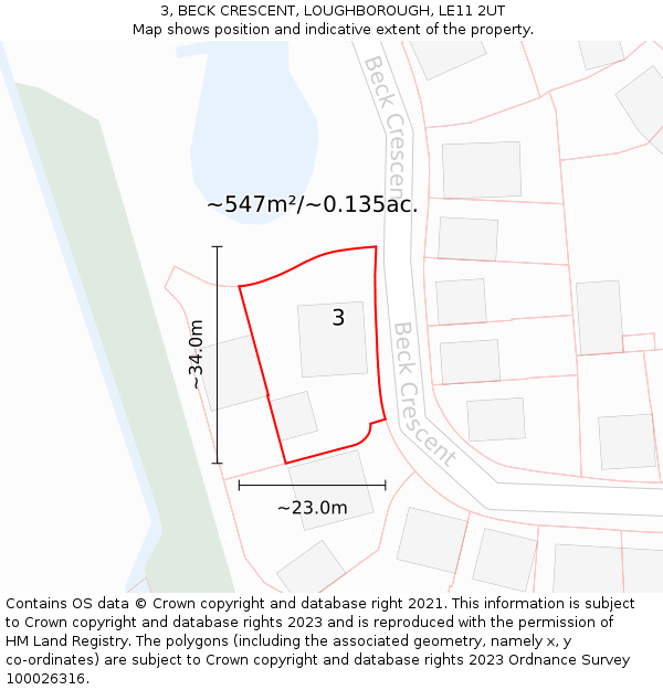 3, BECK CRESCENT, LOUGHBOROUGH, LE11 2UT: Plot and title map